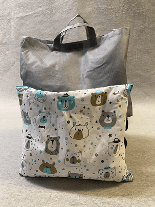 Memóriahabos kispárna huzattal és hordtáskával - mackós