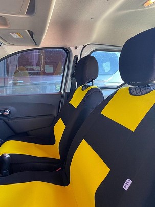 Tank-style car seat cover made from upholstery fabric - sun yellow