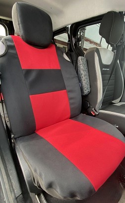Tank-style car seat cover made from upholstery fabric - red