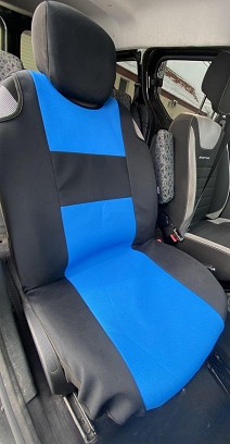 Tank-style car seat cover made from upholstery fabric - blue